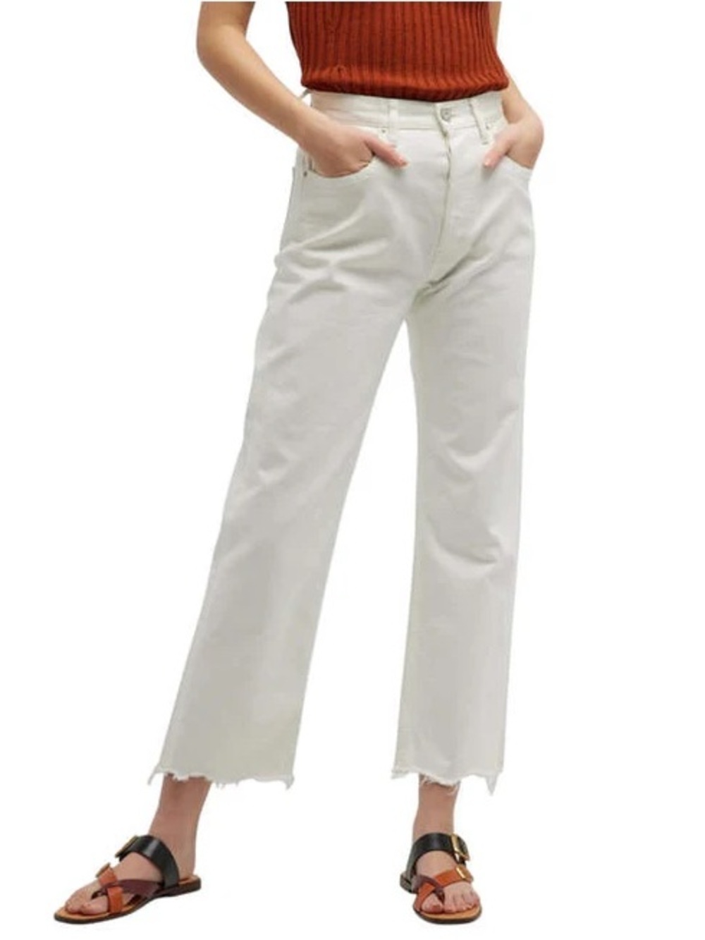Moussy Vintage Aurora Wide Straight Cropped Jeans White Size 31 NWT New